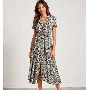 ALC Revolve Snakeskin Silk Button Down Belted Midi Dress Old Money Quiet Luxury